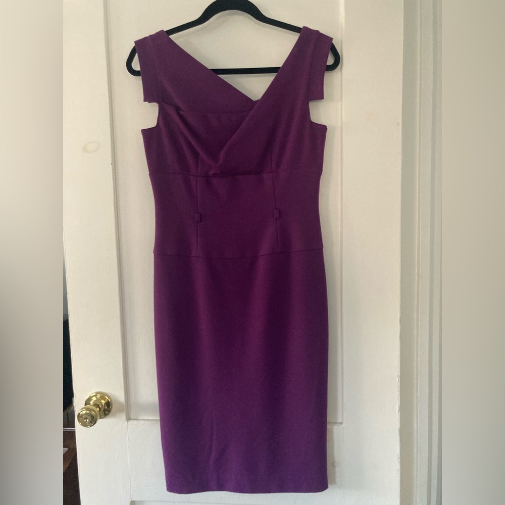 Adrianna Papell Black Halo Jackie O Purple Asymmetrical Sheath Dress - Picture 2 of 15